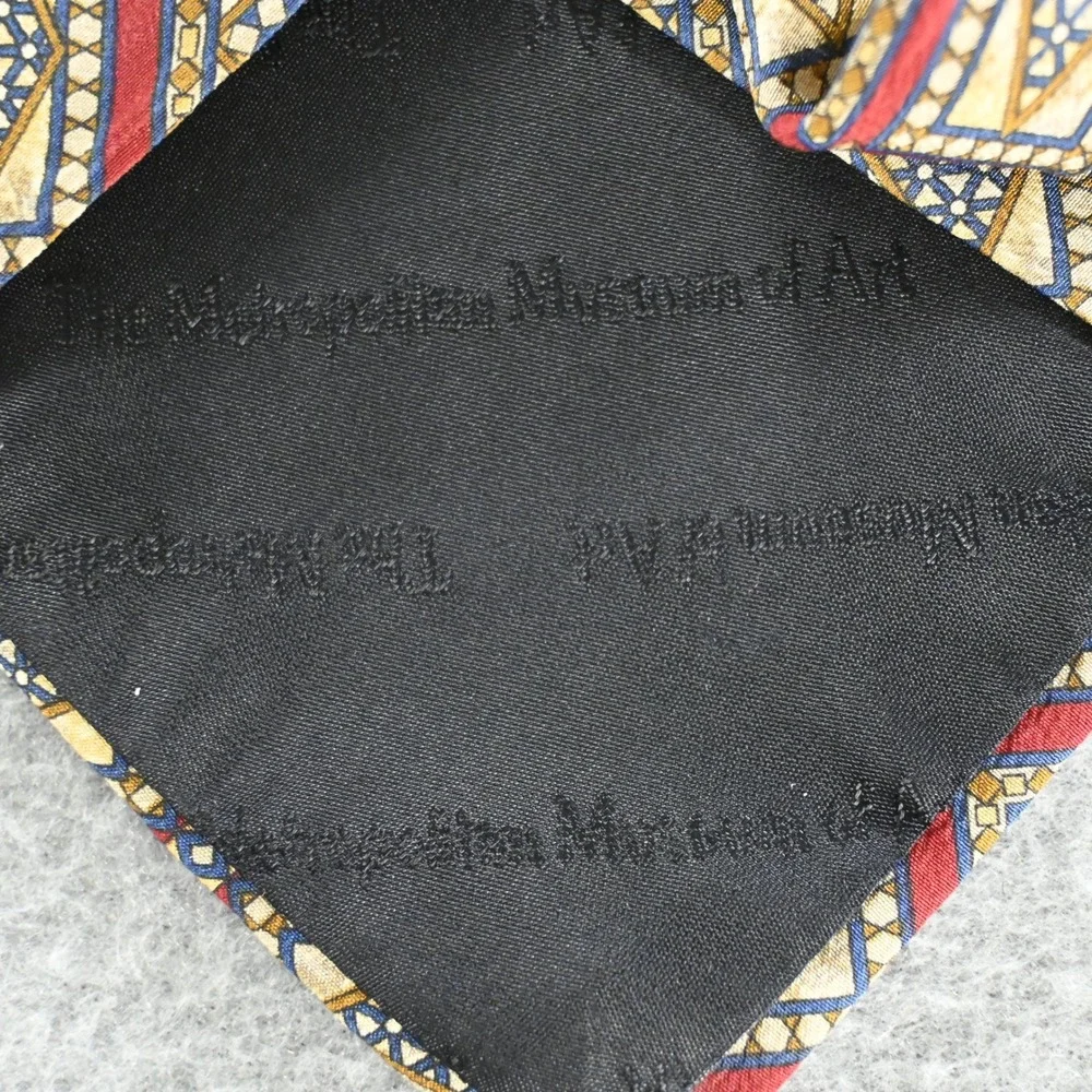 Metropolitan Museum of Art Mens Vintage Geometric Mosaic Silk Tie OS Red Gold